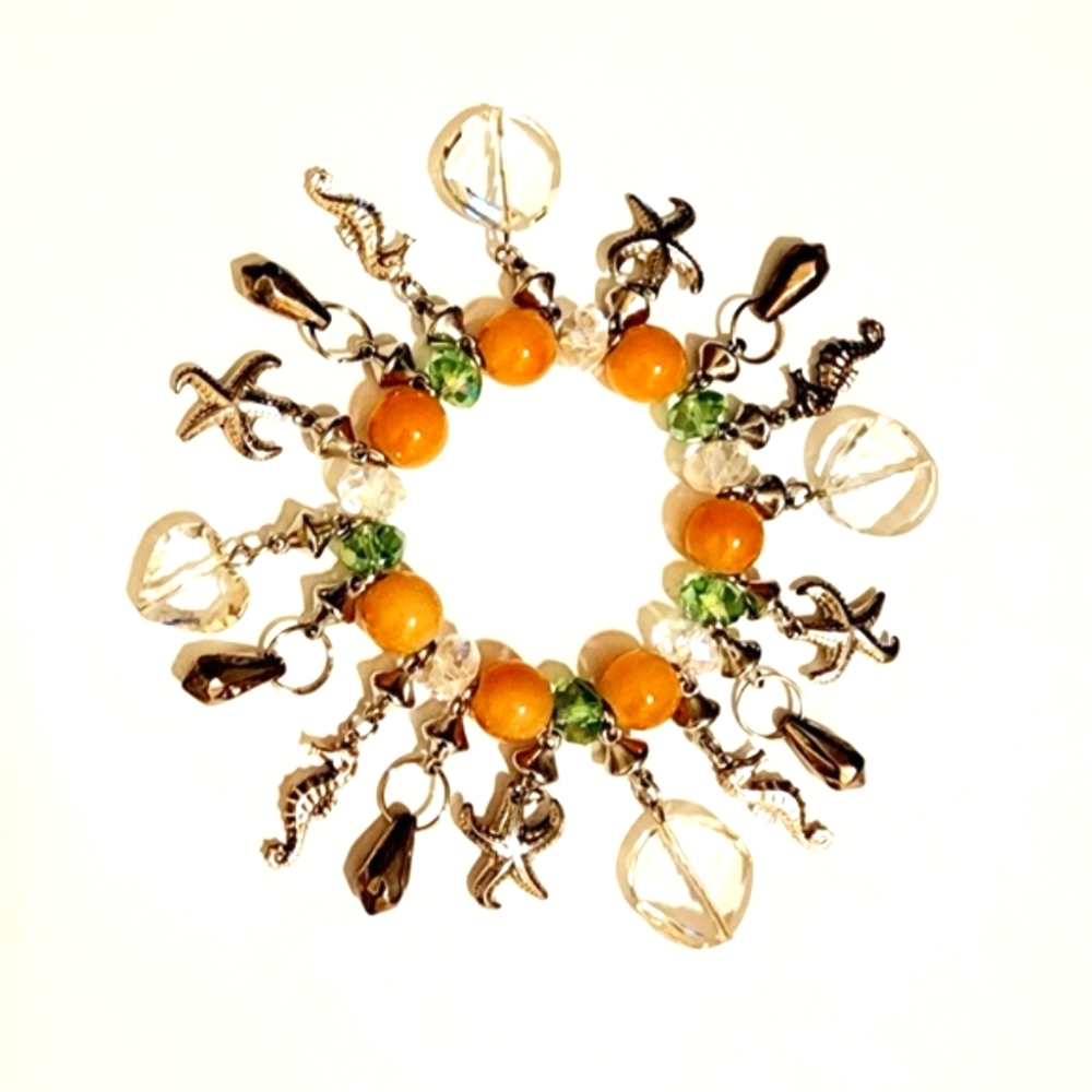 Sea Life Silver Charms with Agate stones and crystals bracelet